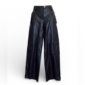 Black Wide-Leg Leather Pants